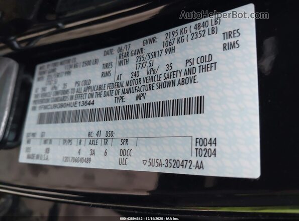 1FMCU9G90HUE13644 2017 FORD ESCAPE Черный 