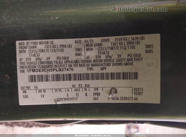 1FMDE5CH5PLB27476 2023 FORD BRONCO Зеленый Вид подкапотного пространства
