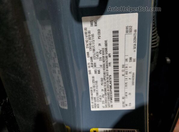 1FMEE5DP8MLA87979 2021 FORD BRONCO Синий Вид наклейки с VIN-кодом