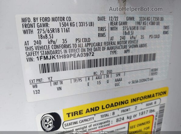 1FMJK1H89PEA03972 2023 FORD EXPEDITION White Vista del compartimento del motor