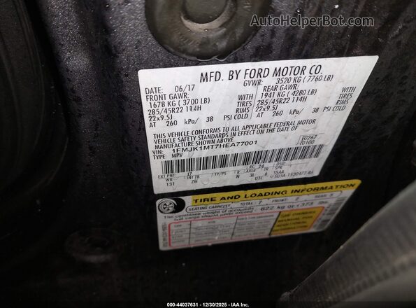 1FMJK1MT7HEA77001 2017 FORD EXPEDITION EL Gray ძრავის განყოფილების ხედი