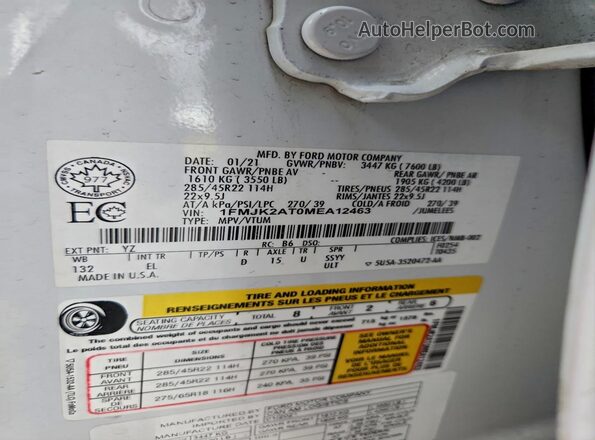 1FMJK2AT0MEA12463 2021 FORD EXPEDITION White 