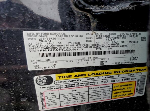 1FMJK2AT1LEA19713 2020 FORD EXPEDITION Black VIN sticker view