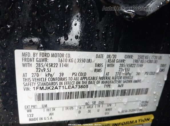 1FMJK2AT1LEA73805 2020 FORD EXPEDITION Черный Вид подкапотного пространства