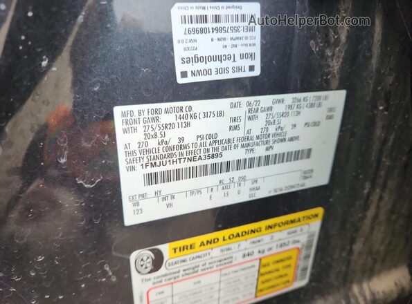 1FMJU1HT7NEA35895 2022 FORD EXPEDITION Black Widok naklejki z numerem VIN