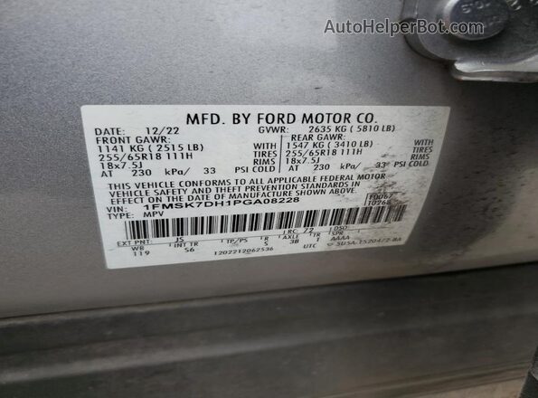 1FMSK7DH1PGA08228 2023 FORD FORD EXPLORER Silver Vista de la etiqueta del VIN