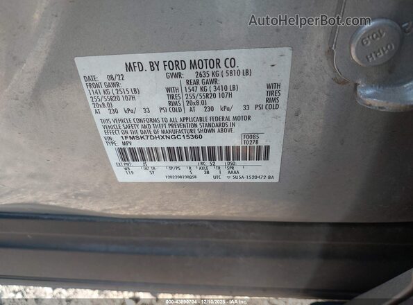 1FMSK7DHXNGC15360 2022 FORD FORD EXPLORER Silver Vista del compartimento del motor