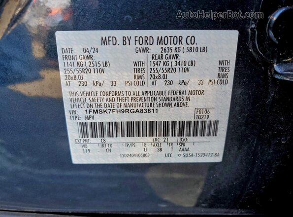 1FMSK7FH9RGA83811 2024 FORD FORD EXPLORER Black Սալոնի 360 աստիճան տեսք