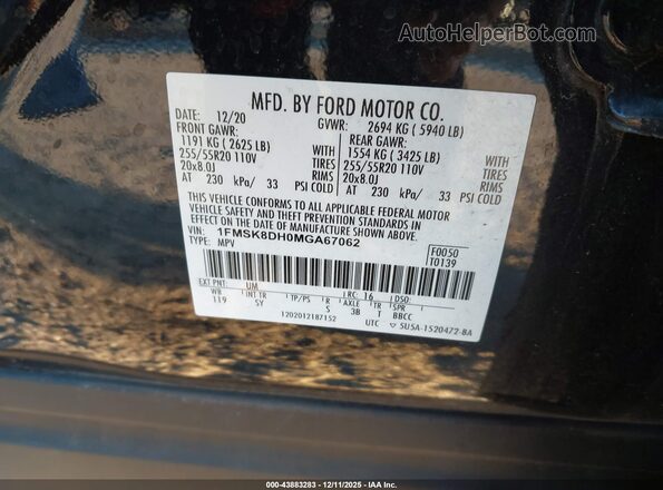 1FMSK8DH0MGA67062 2021 FORD FORD EXPLORER Black Vista del compartimento del motor