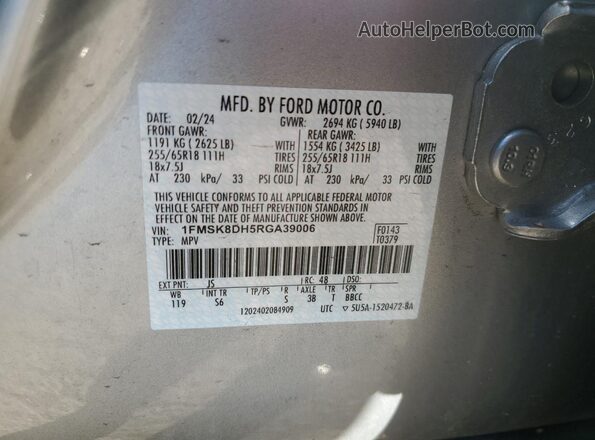 1FMSK8DH5RGA39006 2024 FORD FORD EXPLORER Silver VIN sticker view