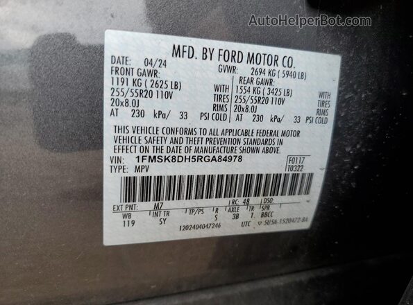 1FMSK8DH5RGA84978 2024 FORD FORD EXPLORER Gray VIN կոդի պիտակի տեսք