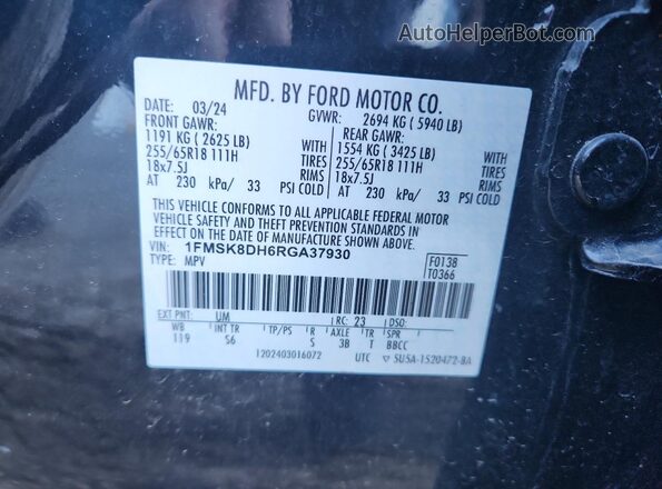 1FMSK8DH6RGA37930 2024 FORD FORD EXPLORER Black Вид наклейки з VIN-кодом