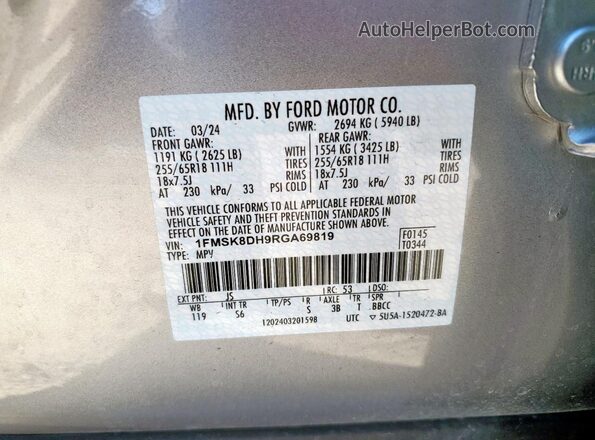 1FMSK8DH9RGA69819 2024 FORD FORD EXPLORER Silver სალონის 360-გრადუსიანი ხედი