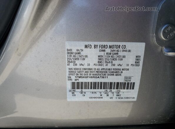 1FMSK8FH8RGA75611 2024 FORD FORD EXPLORER Silver Vista interior de 360 grados