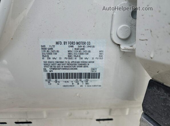1FMSK8FH9NGC44366 2022 FORD FORD EXPLORER White 