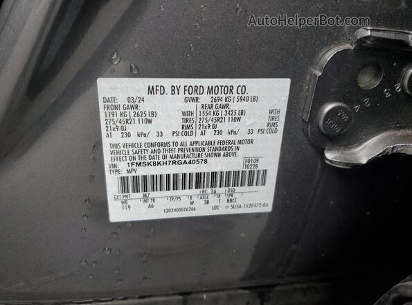 1FMSK8KH7RGA40578 2024 FORD FORD EXPLORER Gray Вид наклейки з VIN-кодом