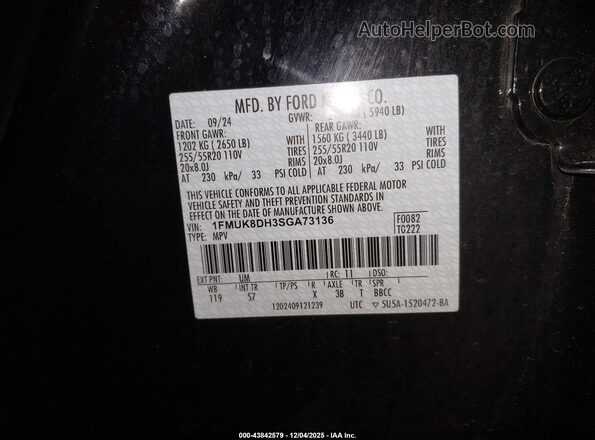 1FMUK8DH3SGA73136 2025 FORD FORD EXPLORER Black Շարժիչի բաժամունքի տեսք