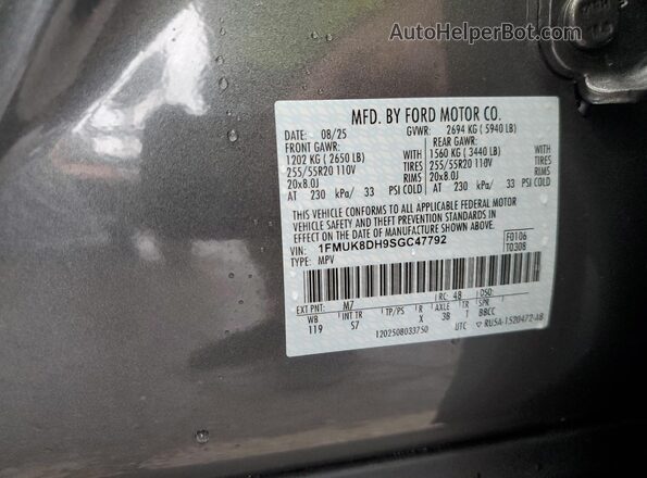 1FMUK8DH9SGC47792 2025 FORD FORD EXPLORER Gray VIN sticker view