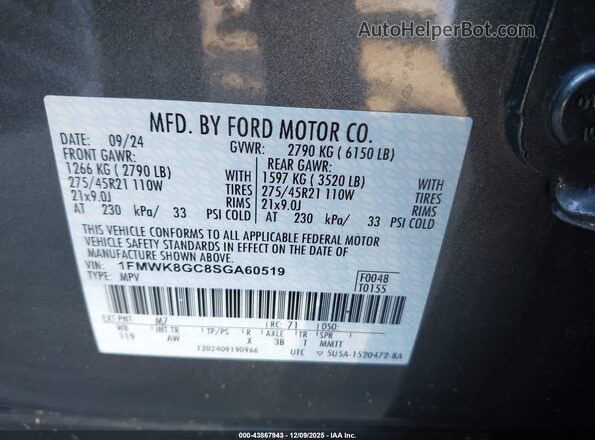 1FMWK8GC8SGA60519 2025 FORD FORD EXPLORER Gray 