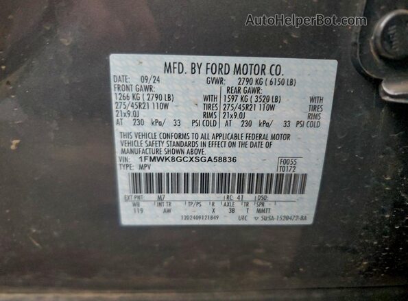 1FMWK8GCXSGA58836 2025 FORD FORD EXPLORER Gray VIN კოდის სტიკერის ხედი