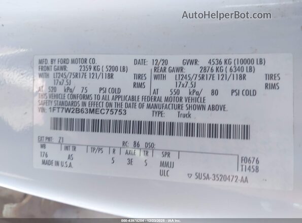 1FT7W2B63MEC75753 2021 FORD F-250 White 