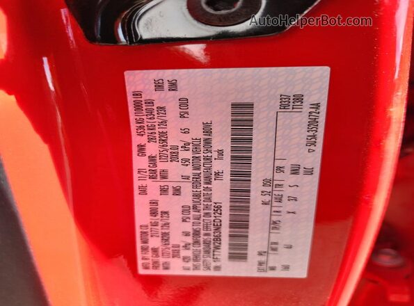 1FT7W2B63NED12561 2022 FORD F250 Red Vista del compartimento del motor