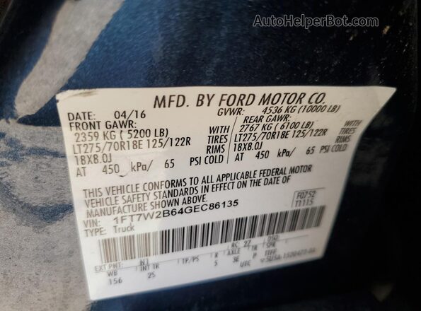 1FT7W2B64GEC86135 2016 FORD F250 Синий Вид подкапотного пространства