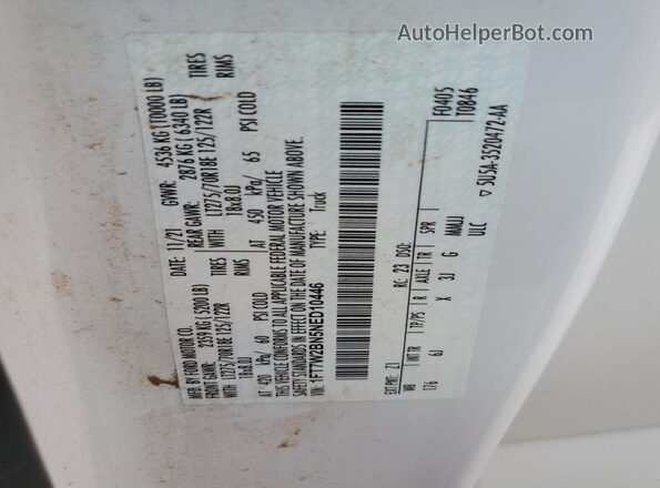 1FT7W2BN5NED10446 2022 FORD F250 White Widok komory silnika