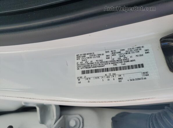 1FT7W2BT4NEF60047 2022 FORD F250 White Vista del compartimento del motor
