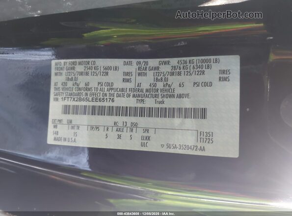 1FT7X2B65LEE65176 2020 FORD F-250 Black Вид підкапотного простору