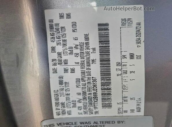 1FT7X2B69LED68367 2020 FORD F250 Silver Vista interior trasera