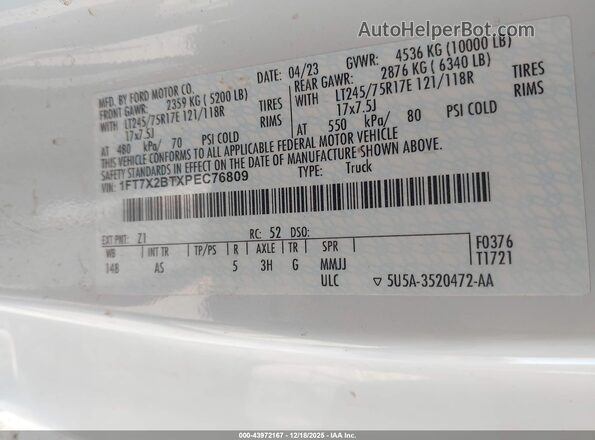 1FT7X2BTXPEC76809 2023 FORD F-250 White Widok komory silnika