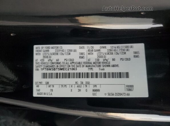 1FT8W3BT5MEC21063 2021 FORD F350 Black VIN sticker view