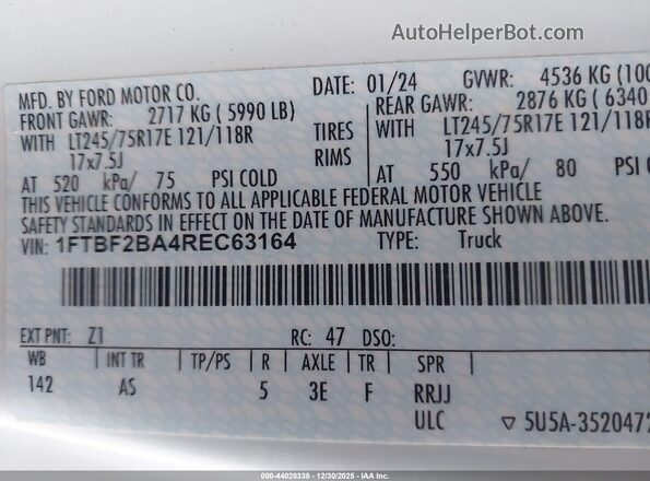 1FTBF2BA4REC63164 2024 FORD F-250 Белый Вид подкапотного пространства