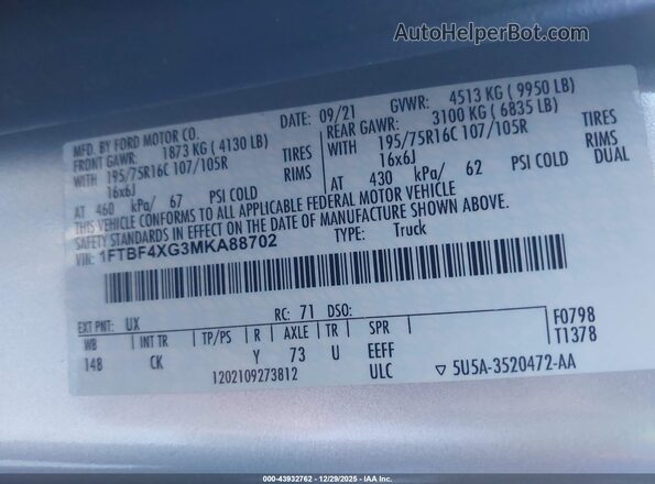 1FTBF4XG3MKA88702 2021 FORD TRANSIT-350 Gray Вид підкапотного простору