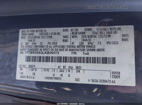 1FTBR3X83LKB09573 2020 FORD TRANSIT-250 Синий Вид подкапотного пространства
