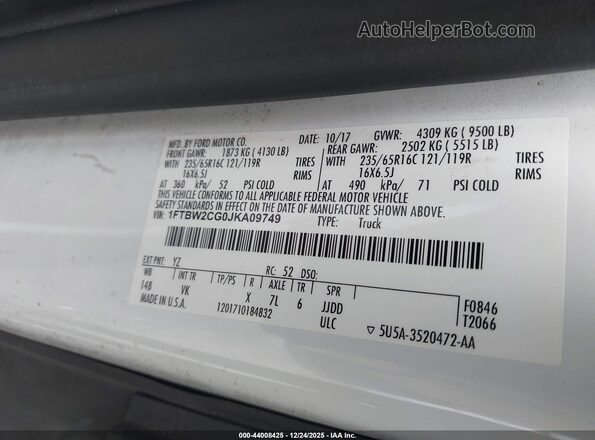 1FTBW2CG0JKA09749 2018 FORD TRANSIT-350 White 