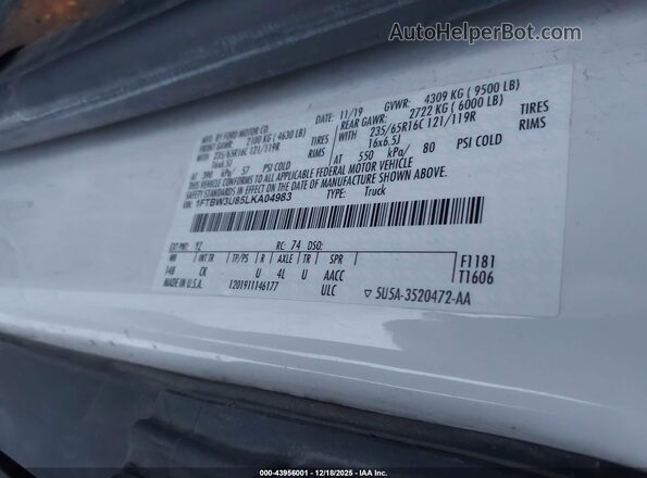 1FTBW3U85LKA04983 2020 FORD TRANSIT-350 White 