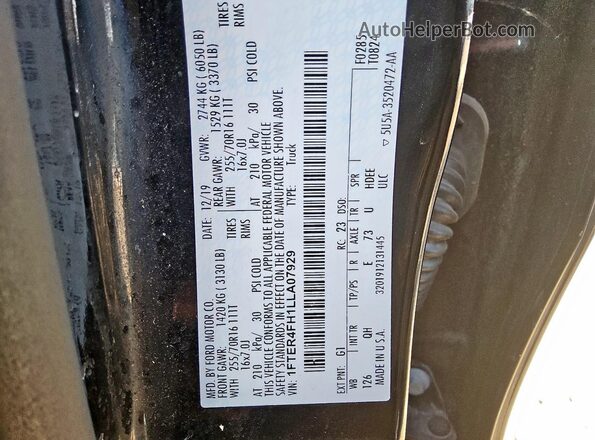 1FTER4FH1LLA07929 2020 FORD RANG Black Вид підкапотного простору