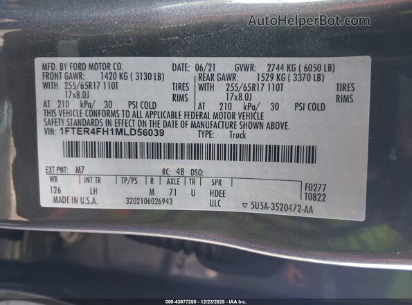 1FTER4FH1MLD56039 2021 FORD RANG Gray 