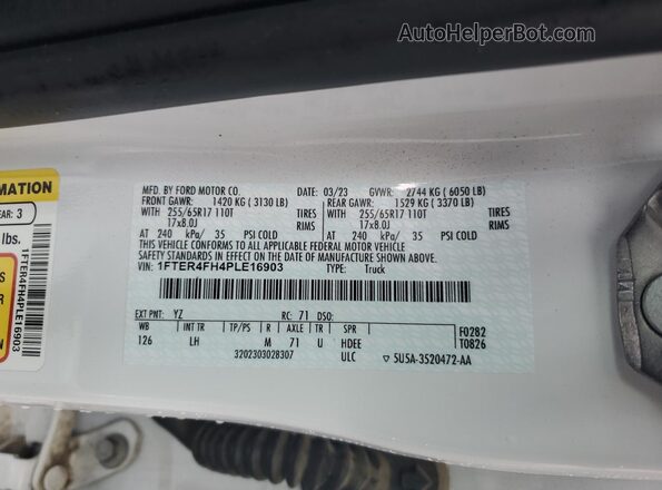 1FTER4FH4PLE16903 2023 FORD RANG White Widok komory silnika