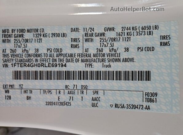 1FTER4GH0RLE69194 2024 FORD RANG White Engine compartment view