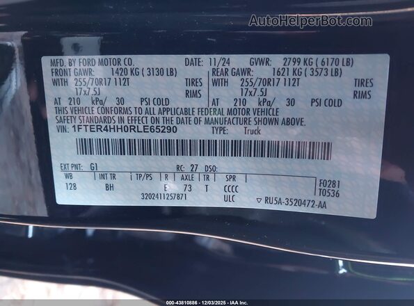1FTER4HH0RLE65290 2024 FORD RANG Black Շարժիչի բաժամունքի տեսք