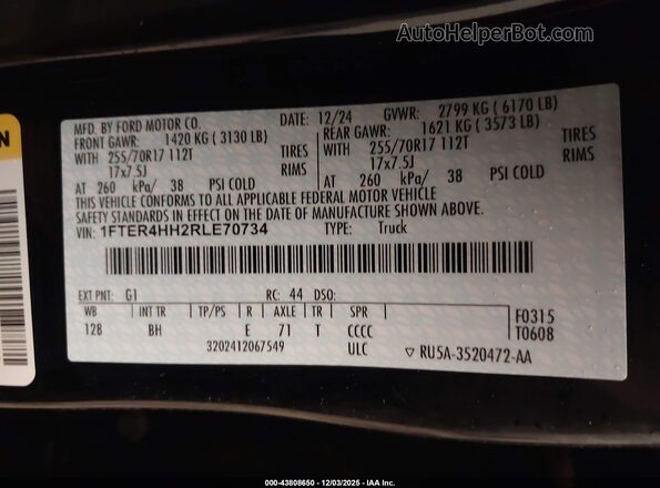 1FTER4HH2RLE70734 2024 FORD RANG Black Widok komory silnika