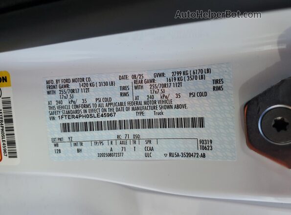 1FTER4PH0SLE45967 2025 FORD RANG Белый Вид подкапотного пространства