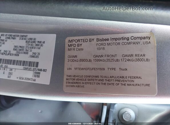 1FTEW1EP2JFE51509 2018 FORD F150 Серебряный Вид подкапотного пространства