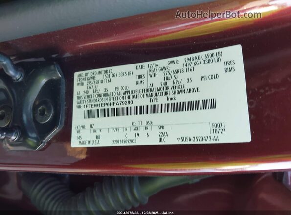 1FTEW1EP6HFA79280 2017 FORD F150 Burgundy Widok komory silnika