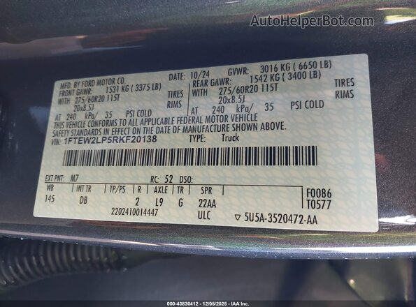 1FTEW2LP5RKF20138 2024 FORD F150 Gray Вид підкапотного простору