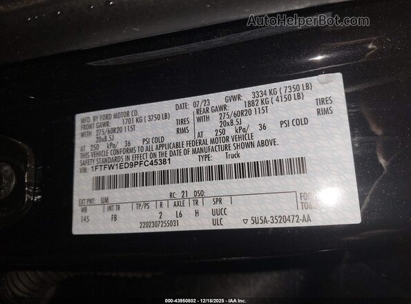 1FTFW1ED9PFC45381 2023 FORD F150 Black Engine compartment view