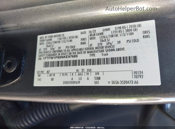 1FTFW1P88NKE97689 2022 FORD F-150 POLICE RESPONDER Gray Widok komory silnika